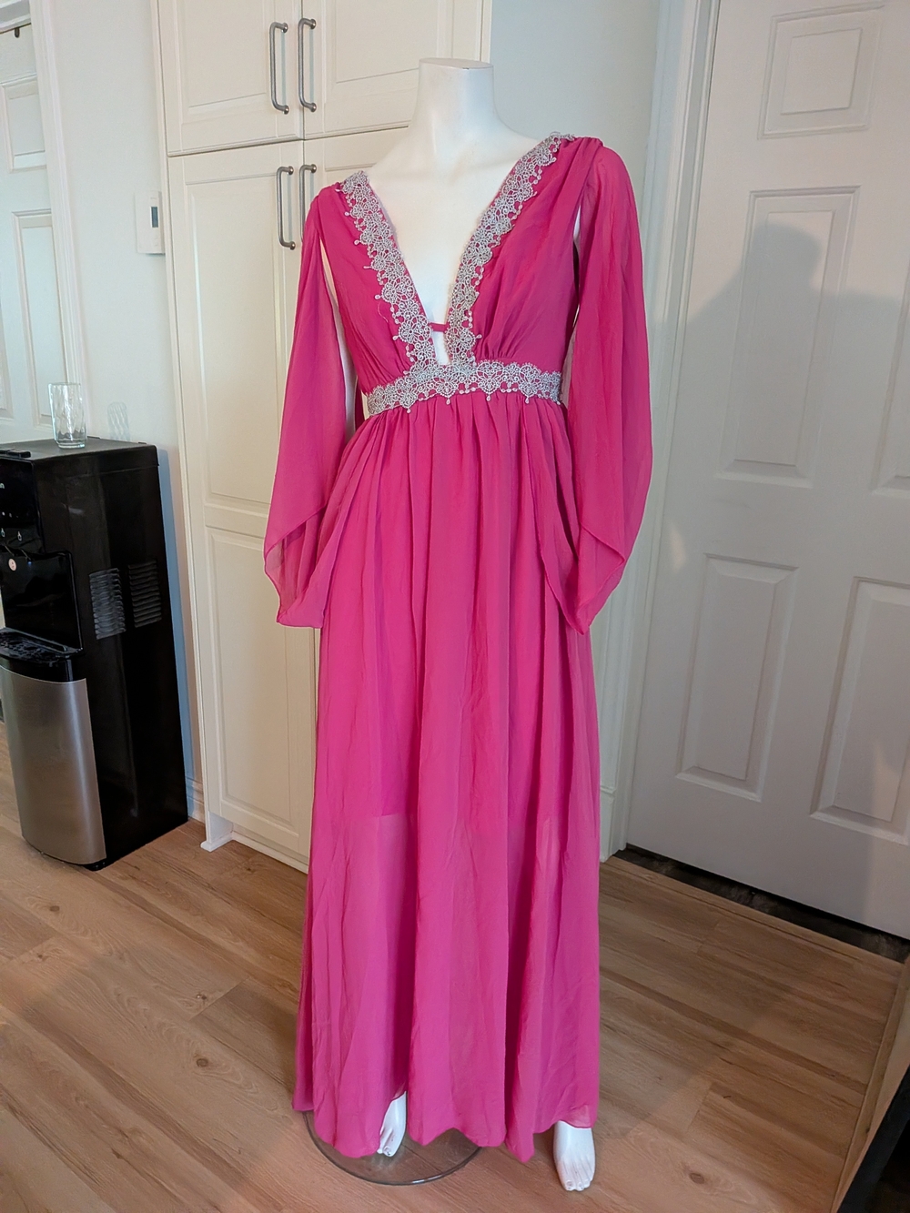 Women's Hot Pink Lace-Trim Maxi Dress
